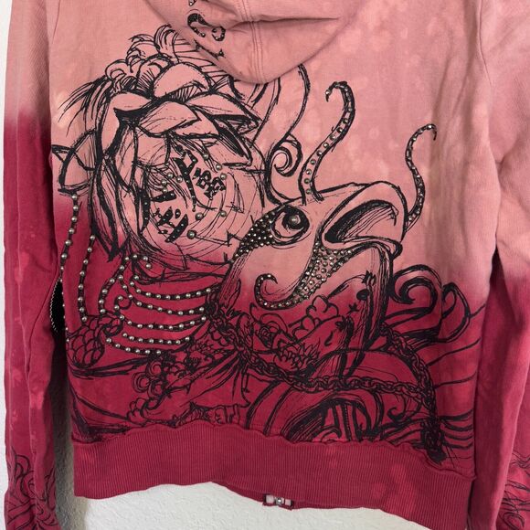 Key Closet Jacket Womens Large Koi Fish Studded Y2K Hoodie Tattoo Art Asian NEW - Picture 6 of 10